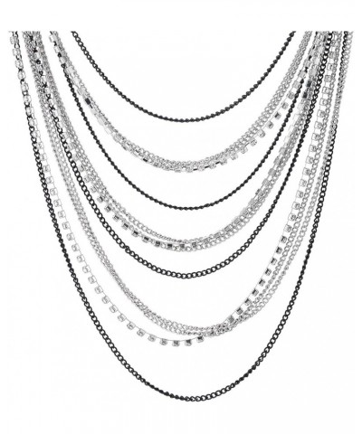 Waterfall Multi-Strand Chains Statement Collar Necklace with Rhinestones Chains, Dress A-Metal Color: Silver & Black $11.59 N...