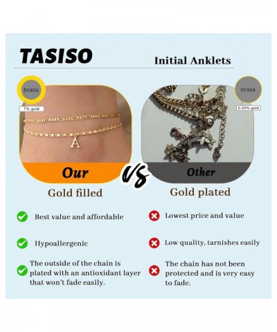 Initial Ankle Bracelets for Women，Layered Waterproof Anklet for Women 14K Gold Filled Anklets Layering Thin Figaro Letter Ank...