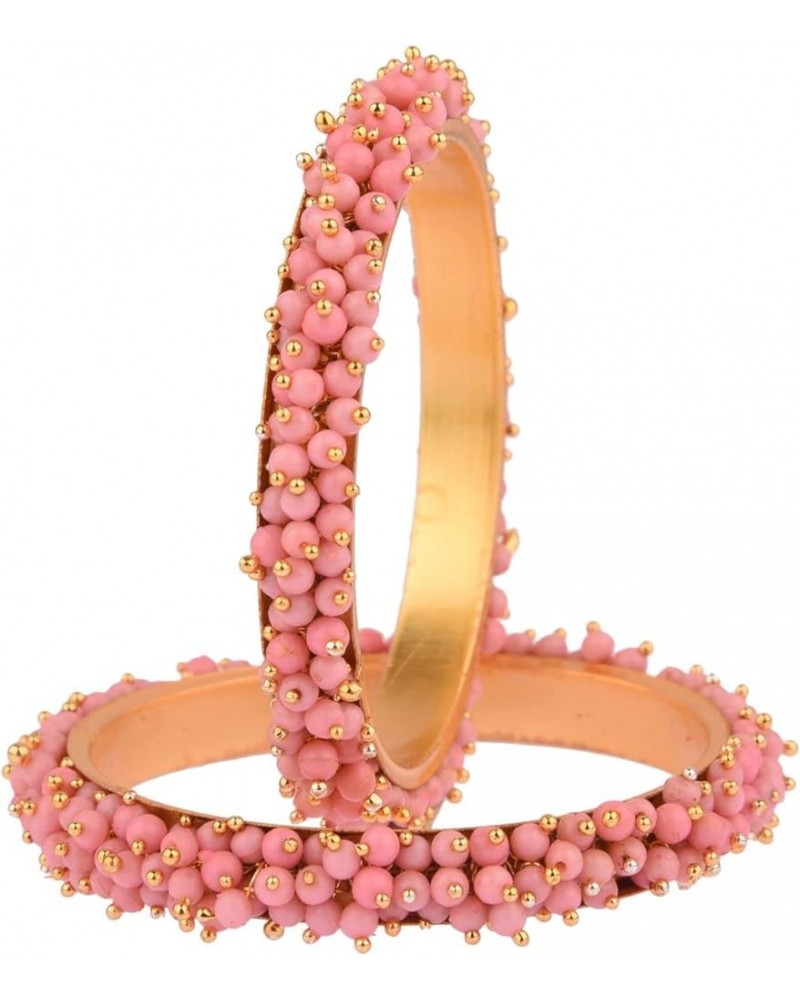 Fashion Jewelry Indian Bollywood Gold Tone Crystal Beaded Bracelets Bangle Set (2 Pieces) For Women, 2-8, Alloy Light Pink (S...