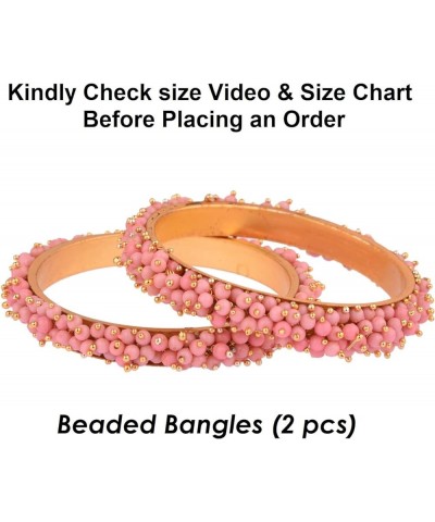 Fashion Jewelry Indian Bollywood Gold Tone Crystal Beaded Bracelets Bangle Set (2 Pieces) For Women, 2-8, Alloy Light Pink (S...