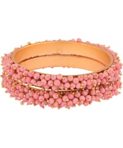 Fashion Jewelry Indian Bollywood Gold Tone Crystal Beaded Bracelets Bangle Set (2 Pieces) For Women, 2-8, Alloy Light Pink (S...