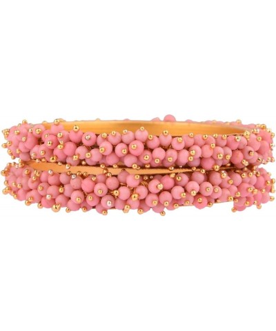 Fashion Jewelry Indian Bollywood Gold Tone Crystal Beaded Bracelets Bangle Set (2 Pieces) For Women, 2-8, Alloy Light Pink (S...