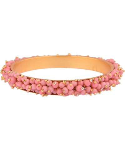 Fashion Jewelry Indian Bollywood Gold Tone Crystal Beaded Bracelets Bangle Set (2 Pieces) For Women, 2-8, Alloy Light Pink (S...