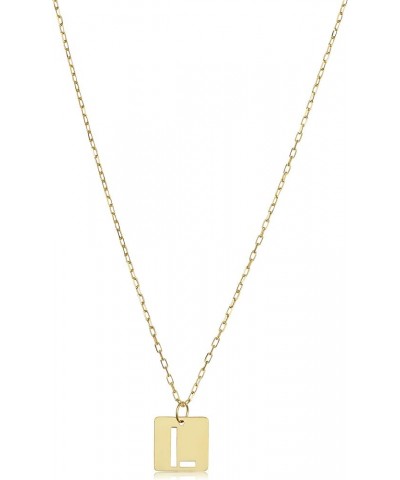 14k Yellow Gold Square Tile Initial Cut-out Letter Alphabet Necklace for Women (adjusts to 16 or 18 inch) L $51.80 Necklaces