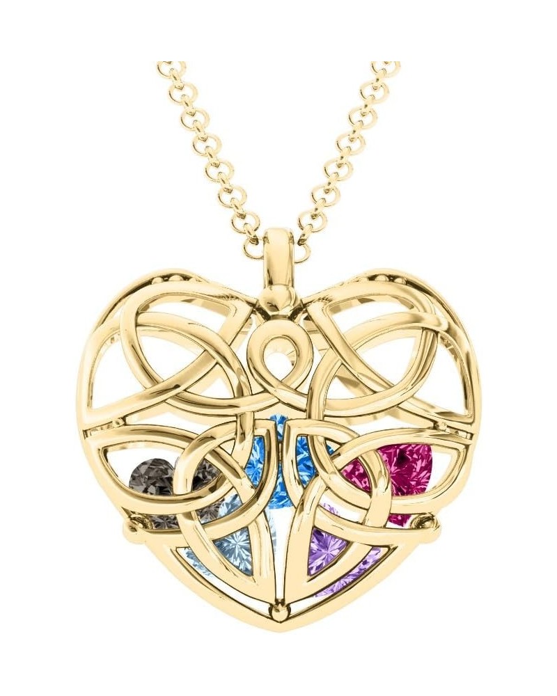 14K Gold Celtic Trinity Knot Caged Heart Pendant with Personalized Birthstones by JEWLR 16.0 Inches Yellow Gold $212.16 Neckl...