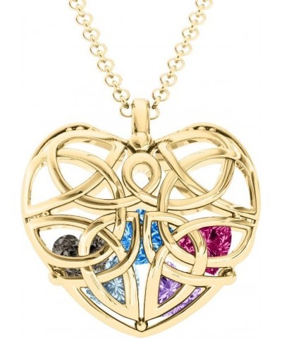 14K Gold Celtic Trinity Knot Caged Heart Pendant with Personalized Birthstones by JEWLR 16.0 Inches Yellow Gold $212.16 Neckl...