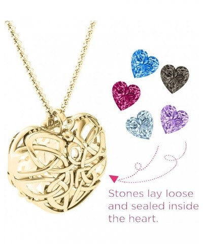 14K Gold Celtic Trinity Knot Caged Heart Pendant with Personalized Birthstones by JEWLR 16.0 Inches Yellow Gold $212.16 Neckl...