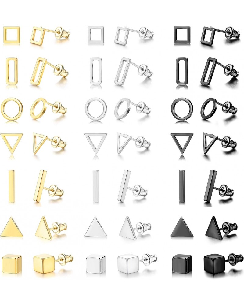 21 Pairs Geometric Stud Earrings Stainless Steel Minimalist Earring Sets Simple Circle Triangle Square Bar Earrings for Women...