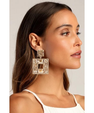 Rhinestone Square Statement Dangle Earrings Trendy Crystal Geometric Drop Earrings Hypoallergenic Jewelry for Women Party bro...