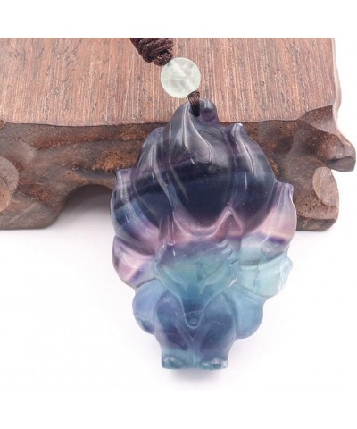 Natural crystal fluorite crystal fox nine tailed fox necklace Amulet pendant bead with adjustable chain Jewelry for women pri...