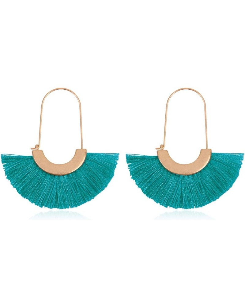 Bohemian Silky Thread Tassel Strand Fringe Statement Hoop Earrings - Lightweight Semi Circle Fan Threader, Mermaid Hoops Fan ...