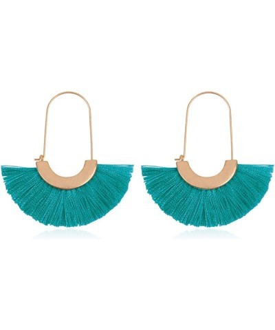 Bohemian Silky Thread Tassel Strand Fringe Statement Hoop Earrings - Lightweight Semi Circle Fan Threader, Mermaid Hoops Fan ...