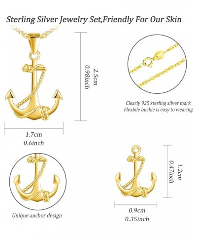 Jewelry Sets for Women-Nautical Anchor Sterling Silver Necklace Earrings Dainty Locket Pendant Necklace Stud Earrings for Tee...