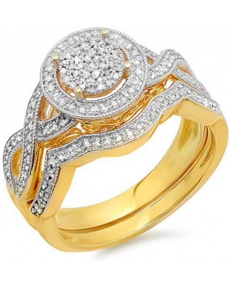 0.50 Carat (ctw) 18K Yellow Gold Plated Sterling Silver Diamond Micro Pave Engagement Ring Set 1/2 CT $72.08 Sets