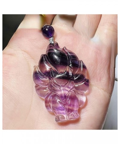 Natural crystal fluorite crystal fox nine tailed fox necklace Amulet pendant bead with adjustable chain Jewelry for women pri...