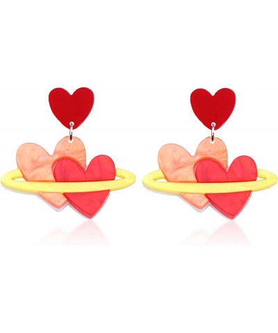 Hollow Heart Earrings Double Love Heart Dangle Earrings for Women Hot Pink Red Heart Earrings Acrylic Heart Earrings Thanksgi...