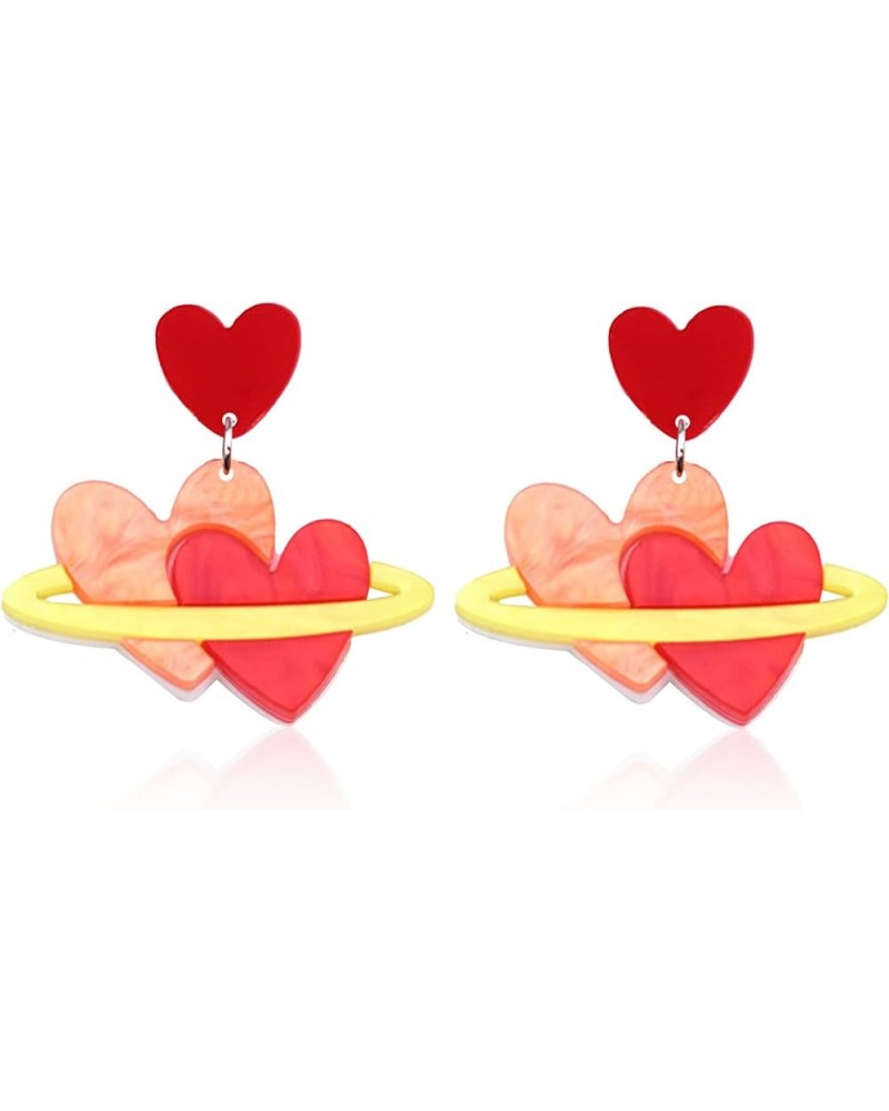 Hollow Heart Earrings Double Love Heart Dangle Earrings for Women Hot Pink Red Heart Earrings Acrylic Heart Earrings Thanksgi...