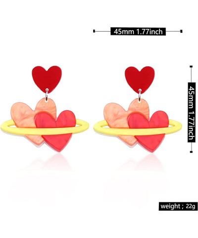 Hollow Heart Earrings Double Love Heart Dangle Earrings for Women Hot Pink Red Heart Earrings Acrylic Heart Earrings Thanksgi...