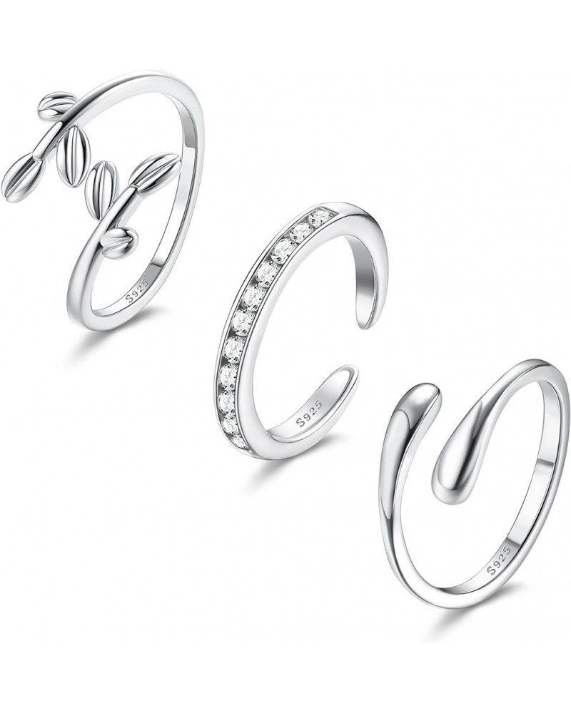 925 Sterling Silver Toe Rings for Women Open Cuff Adjustsable Toe Rings Set Platinum Plating Band Leaf CZ Tail Jump Rings Tre...