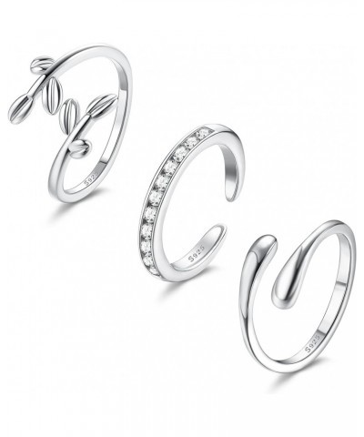 925 Sterling Silver Toe Rings for Women Open Cuff Adjustsable Toe Rings Set Platinum Plating Band Leaf CZ Tail Jump Rings Tre...