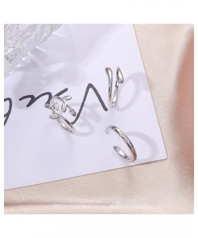 925 Sterling Silver Toe Rings for Women Open Cuff Adjustsable Toe Rings Set Platinum Plating Band Leaf CZ Tail Jump Rings Tre...