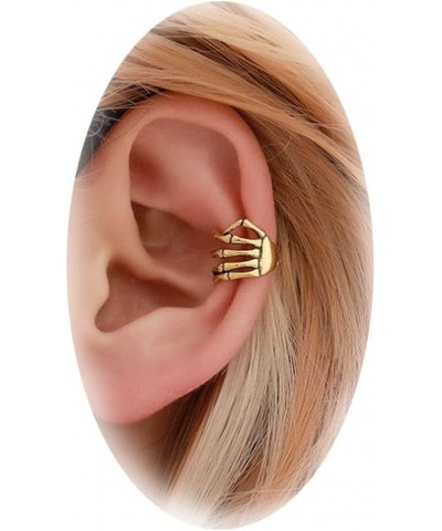 Skeleton Hand Ear Cuff Earrings For Women Men Gothic Finger Hand Cuff Earrings for Halloween Costume Gifts Gold Skull Clip $6...