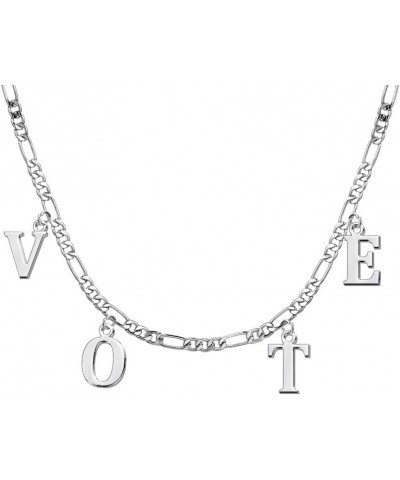 925 Sterling Silver Michelle Obama Vote Necklace Initial Pendant Spaced Letter Necklaces 2020 Gifts for Women Figaro Chain Ne...