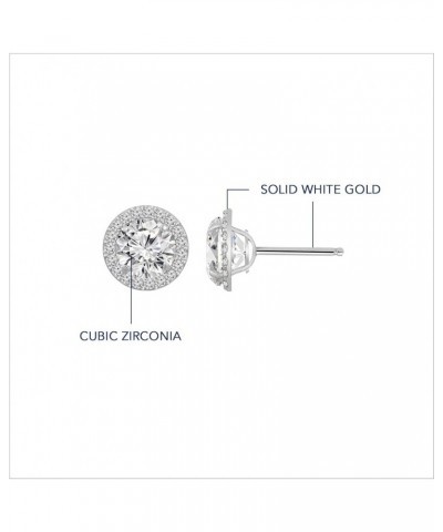 10K or 14K Real Solid Gold Halo Earrings for Women | White or Yellow Gold Halo Round Cut Studs | 0.5 to 3 Carat Cubic Zirconi...