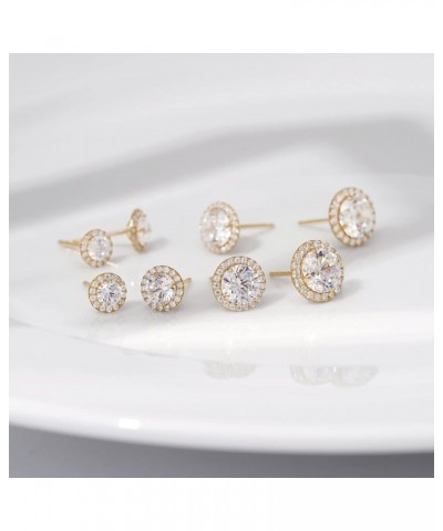 10K or 14K Real Solid Gold Halo Earrings for Women | White or Yellow Gold Halo Round Cut Studs | 0.5 to 3 Carat Cubic Zirconi...