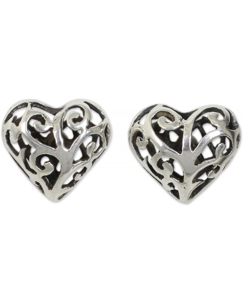 Artisan Handmade .925 Sterling Silver Heart Earrings Crafted Filigree Post Stud Thailand 'Filigree Love' $18.54 Earrings