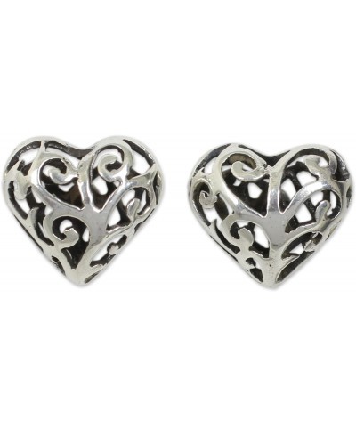 Artisan Handmade .925 Sterling Silver Heart Earrings Crafted Filigree Post Stud Thailand 'Filigree Love' $18.54 Earrings