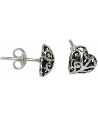 Artisan Handmade .925 Sterling Silver Heart Earrings Crafted Filigree Post Stud Thailand 'Filigree Love' $18.54 Earrings