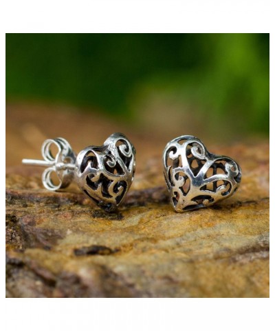 Artisan Handmade .925 Sterling Silver Heart Earrings Crafted Filigree Post Stud Thailand 'Filigree Love' $18.54 Earrings