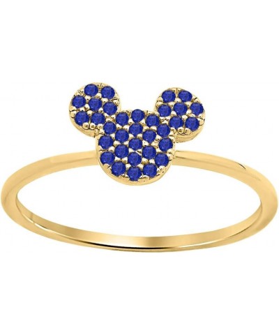 Glittering Mickey Mouse Gemstones 14k Yellow Gold Over Sterling Silver Simple Engagement Ring For Womens Created Blue Sapphir...