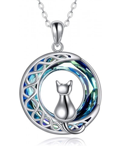 Cat Necklace for Women Sterling Silver Crystal Celtic Moon Pendant Irish Jewelry Family Gifts white 1 $14.27 Necklaces