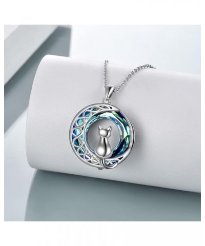 Cat Necklace for Women Sterling Silver Crystal Celtic Moon Pendant Irish Jewelry Family Gifts white 1 $14.27 Necklaces