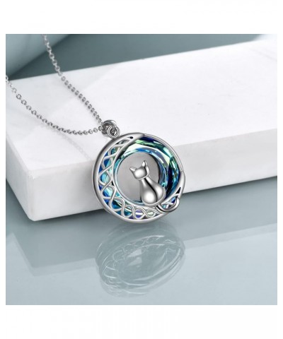 Cat Necklace for Women Sterling Silver Crystal Celtic Moon Pendant Irish Jewelry Family Gifts white 1 $14.27 Necklaces