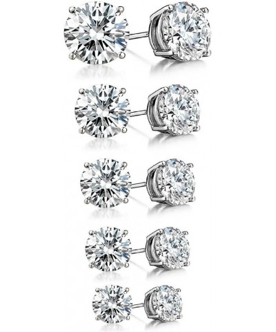 925 Sterling Silver Round CZ Solitaire Cubic Zirconia Unisex Stud Earrings, 3mm. 4mm. 5mm. 6mm. 7mm. (Set of 5) $14.60 Earrings