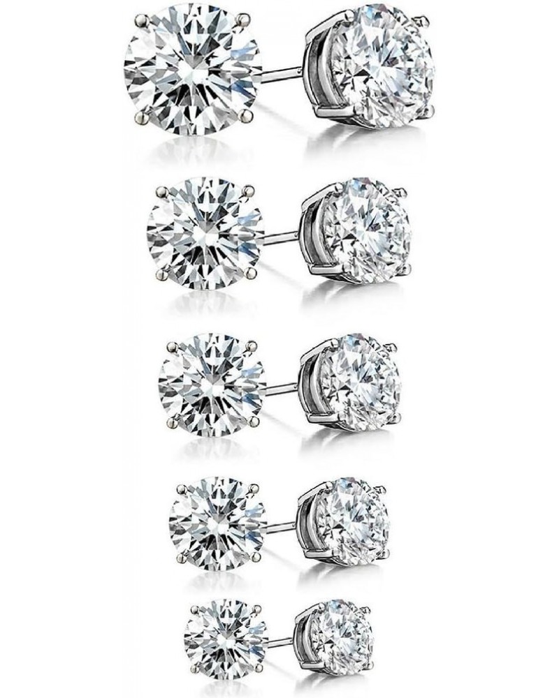 925 Sterling Silver Round CZ Solitaire Cubic Zirconia Unisex Stud Earrings, 3mm. 4mm. 5mm. 6mm. 7mm. (Set of 5) $14.60 Earrings