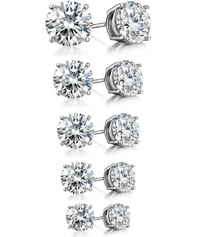 925 Sterling Silver Round CZ Solitaire Cubic Zirconia Unisex Stud Earrings, 3mm. 4mm. 5mm. 6mm. 7mm. (Set of 5) $14.60 Earrings